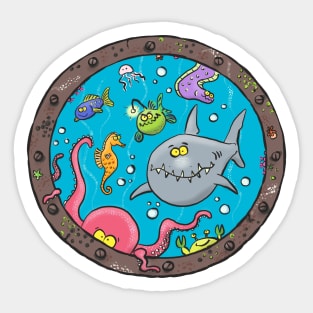 Cute funny sea creatures cartoon Sticker